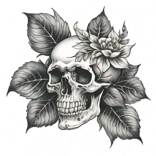 Skull And Flower Large Black Leaves