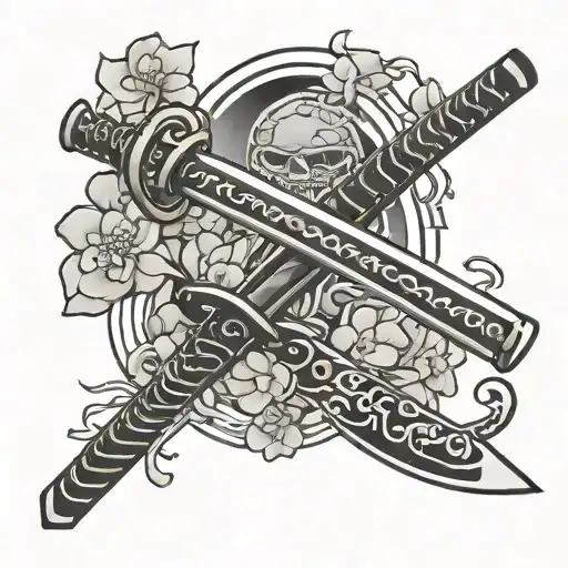 Japanese Style Katana And Sakura