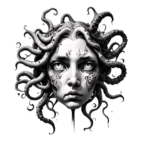 White -Eyed Medusa Face Showing The Negative Life
