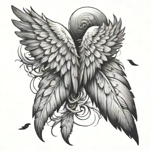 Angel Wings With Falling Feathers