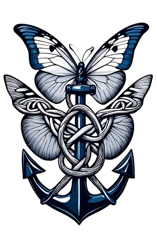 Celtic Knot With Navy Anchor Intertwined With Butterfly
