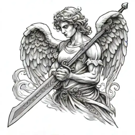 Angel Holding A Sword Piercing