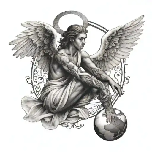 Angel Holding The World On A Trival Whit A Tocuh