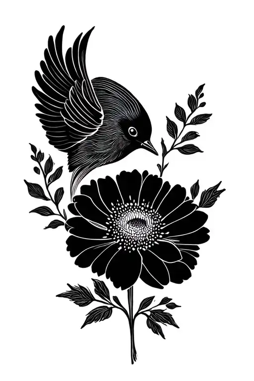 Minimal Line Bird And Flower