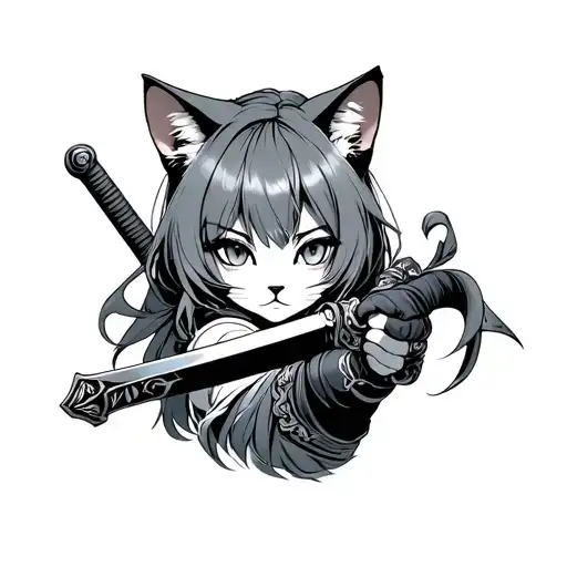 Anime Cat Girl Warrior Wielding A Sword