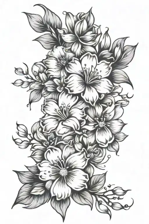 Cosmo Flowers Fine Line Tattoo Design