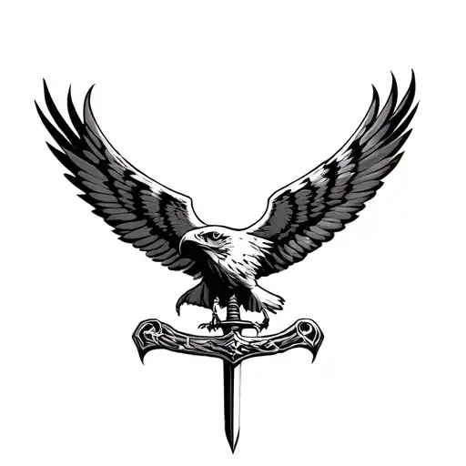 Hawk Circling A Sword Intertwined Within