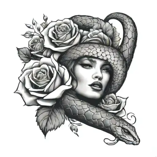 Arm Sleeve With Snake Wrapped And Roses