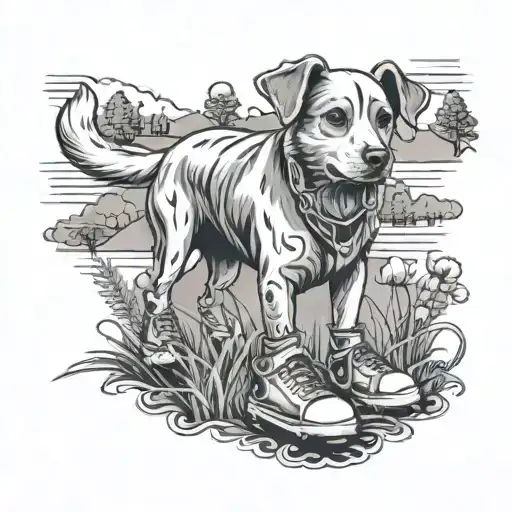 Farm Landscape Baseball Jersey On A Dog With Skates On