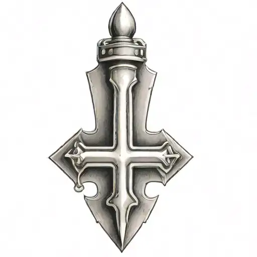 A Dagger With Dog Tags Wrapped Around The Cross Guard And Blade