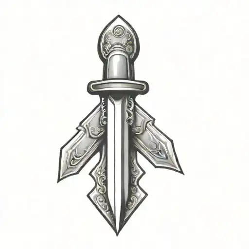 A Dagger With Dog Tags Wrapped Around The Blade