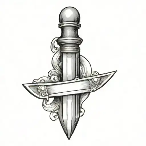 A Dagger With Military Dog Tags Wrapped Around The Blade