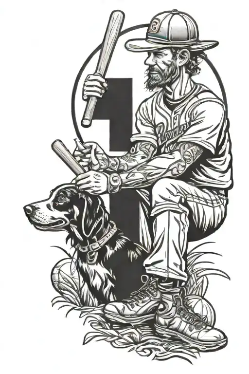 Baseball Player With Number 16 With His Dog On A Farm