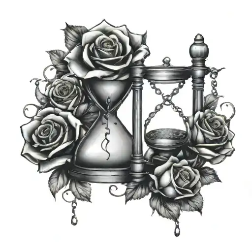Hourglass With Roses And Handcuffs
