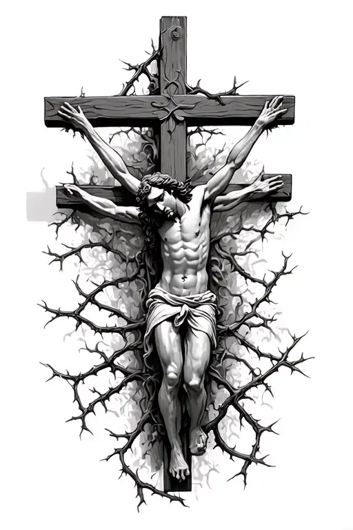 Jesus Hanging On The Cross With Thorns And Vines Wrapped