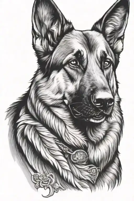 German Shepard Black And Grey Tattoo Design