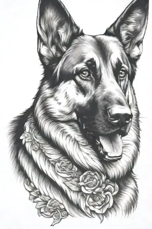 German Shepard Black And Grey Tattoo Design