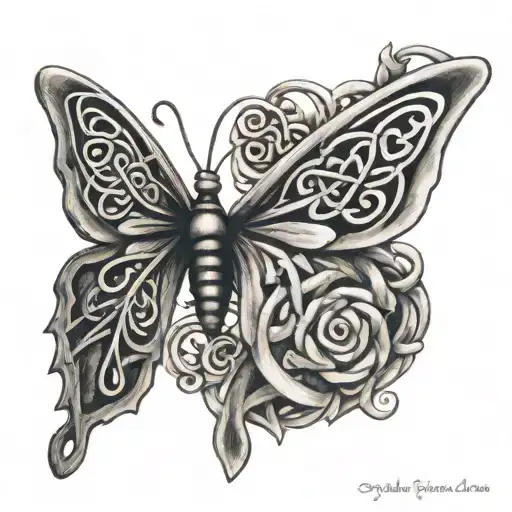 Celtic Knot Of Motherhood And Butterfly Resting