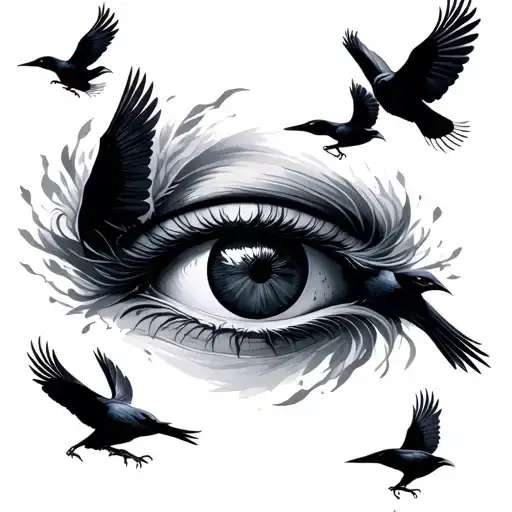 Black Crows Flying Around Eye Surrounded
