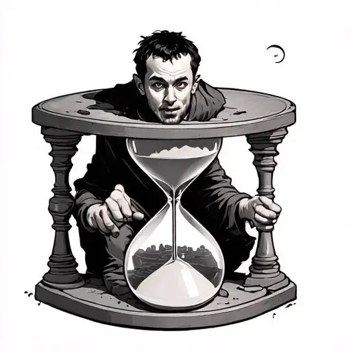 Small Man Stuck In Hourglass Trying To Escape