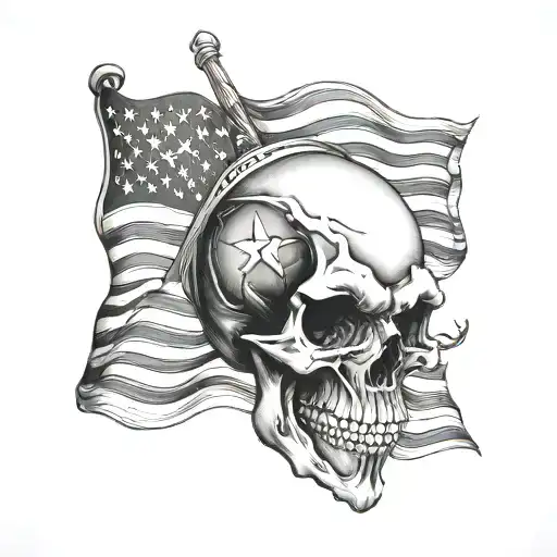 Skull Wearing Flag Intertwined