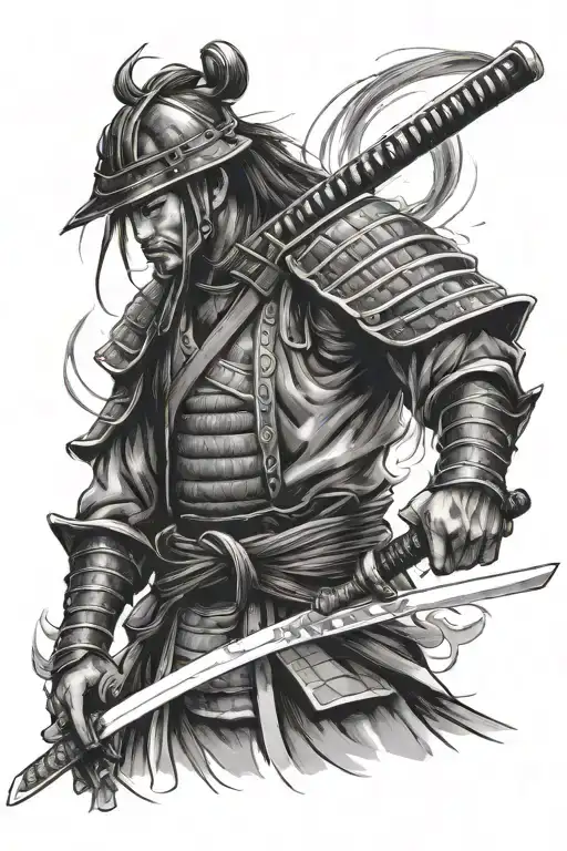 Samurai Warrior Katanas Black And White Sketching