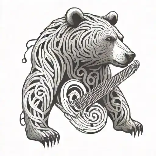 A Modern And Simple Bear Made Of Music Notes Intertwined