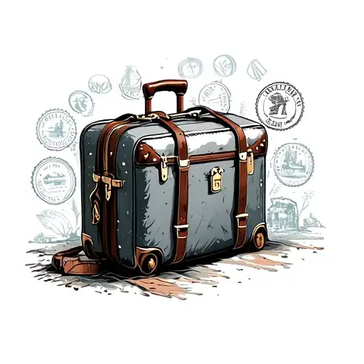 Old Fashioned Luggage Bag With Travel Stamps