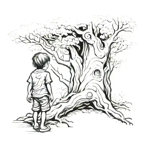 Koa Tree With Little Boy Looking Up At It