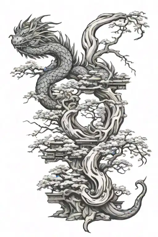 Bonsai Tree And Dragon Intertwined