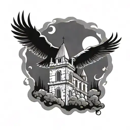Small Gothic Tower Crows Flying