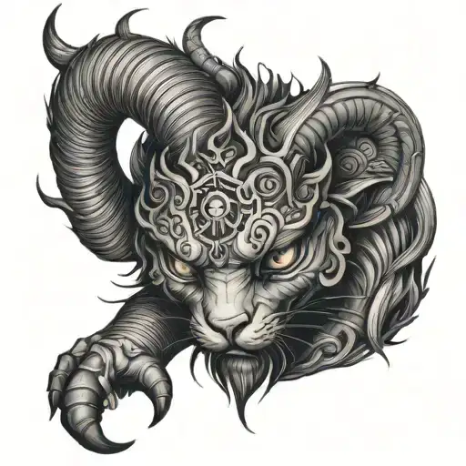 Demonic Cat With Ram Horns