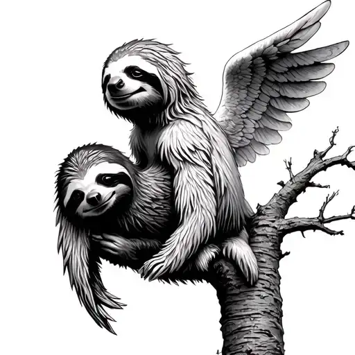 Angel Sloth Looking Down At Sloth In Tree From Heaven