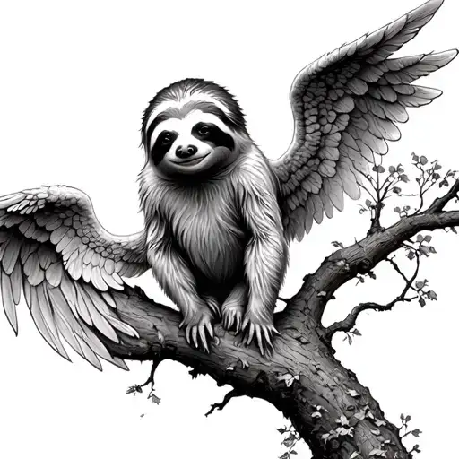 Angel Sloth Looking Down At Sloth In Tree From Heaven