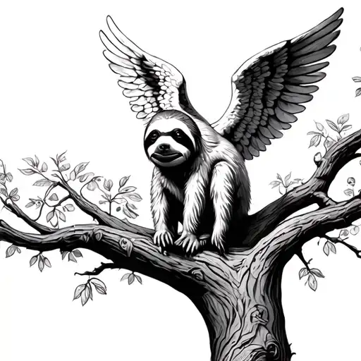 Angel Sloth Looking Down At Sloth In Tree From Heaven