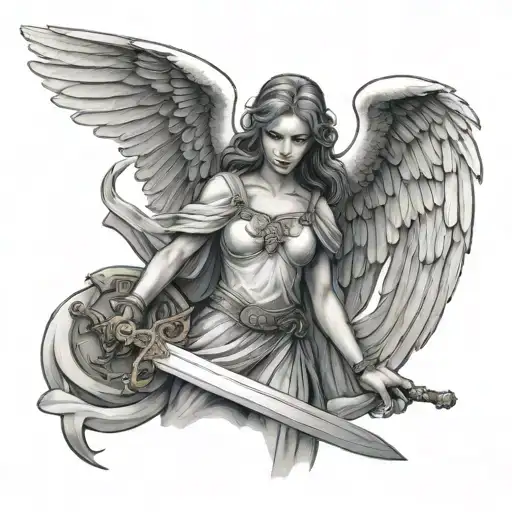 Female Guardian Angel Holding A Sword