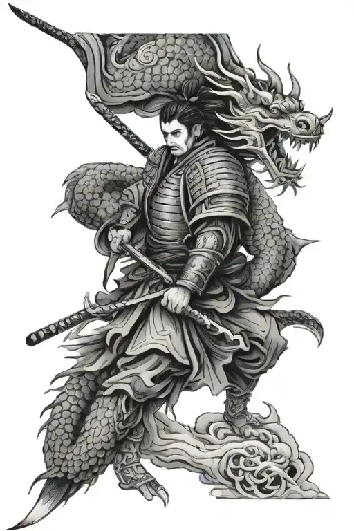 Samurai And Chinese Dragon