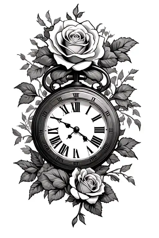 A Clock With Roses Around It With A Date Underneath In Roman Numerals