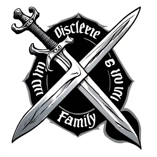 Sword Going Through Collarbone Saying Disicplene And Family