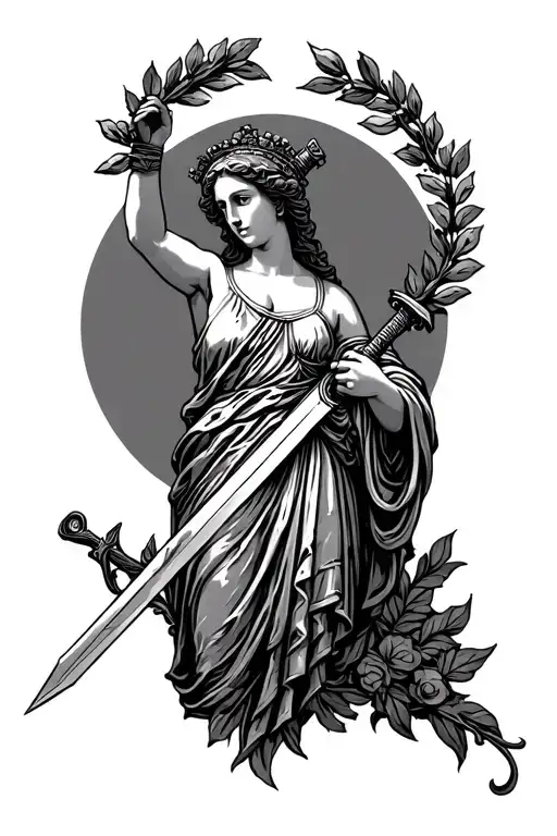 The Roman Goddess Victoria Holding A Sword In One Hand And A Laurel Wreath In The Other