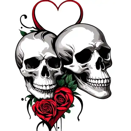 Two Skulls Representing Forever Love In The Shape Of A Heart
