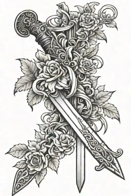 Sword Wrapped With Flower Vines Wrapping