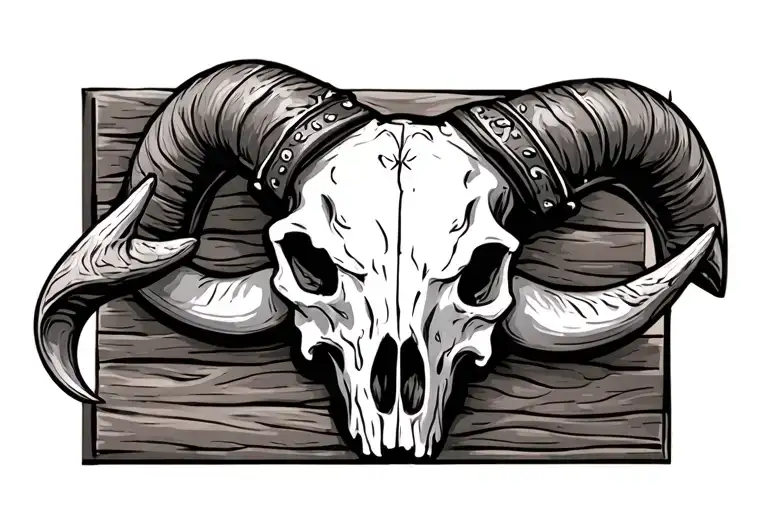 Longhorn Skull With Tooled Leather In Horns