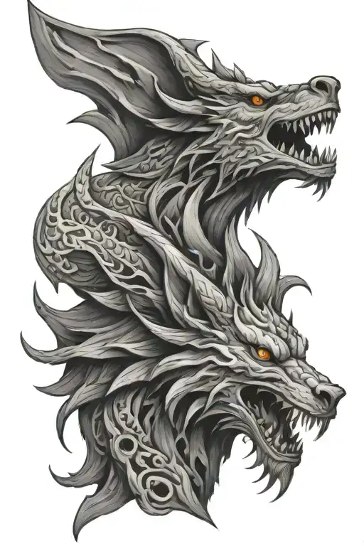 Dragon Head And Wolf Head