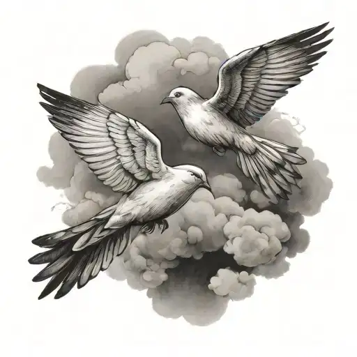 Doves Flying Through A Cloud