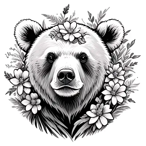 Bear Rounded By Flowers