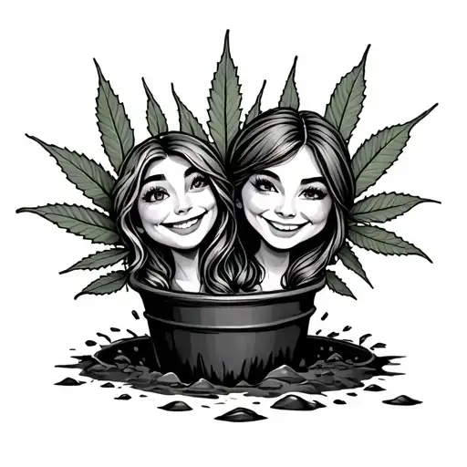 Weed Bud Bursting Out A Pot Hole Smiling Gemini Sisters