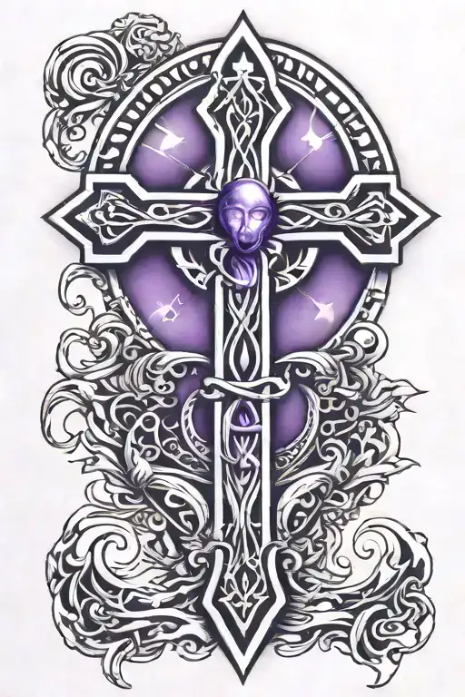 Ankh With Purple Crystal Crescent Moon At The Bottom