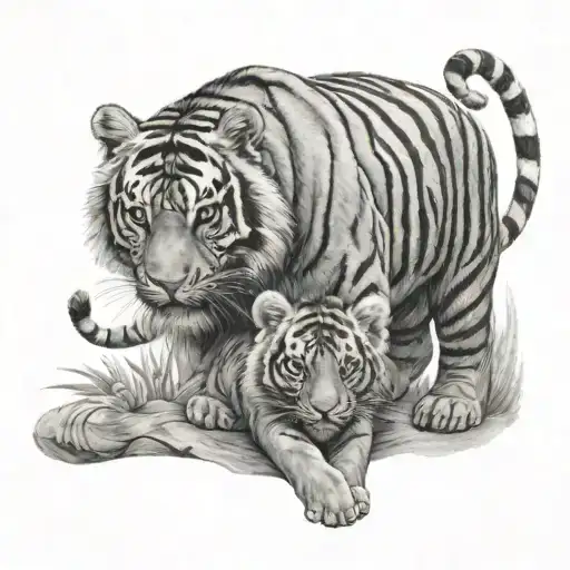Tiger And Baby Elephant