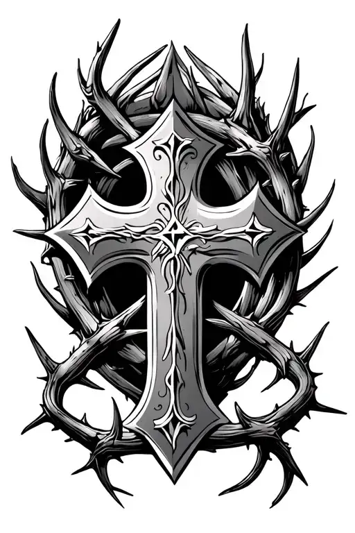 Cross And Thorn Crown Surrounded